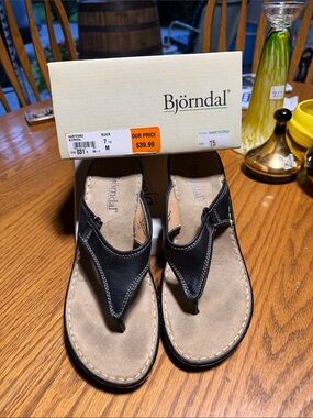 Bjorndal Black Wedge Thong Sandals